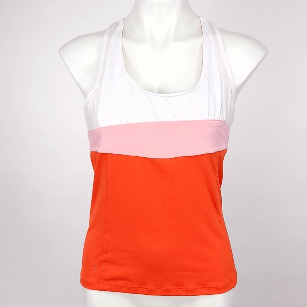 Tail Colorblock Racerback Tank Top Womens‎ Orange Pink White Mesh Shelf Bra M